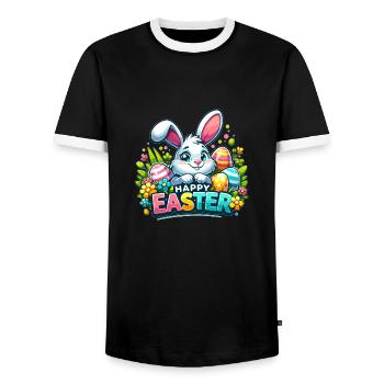 Happy Easter - Easter Bunny Illustration - Men's Ringer Shirt - black/white - Front - AI Model Female 172 light (172cm) & AI Model Male 178 light (178cm)