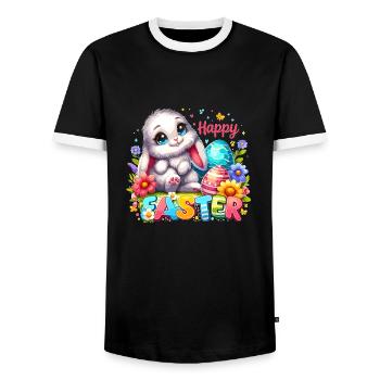 Happy Easter - Easter Bunny Illustration - Men's Ringer Shirt - black/white - Front - AI Model Female 172 light (172cm) & AI Model Male 178 light (178cm)