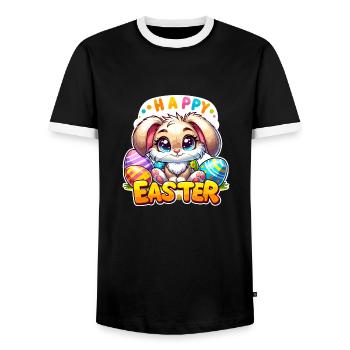 Happy Easter - Easter Bunny Illustration - Men's Ringer Shirt - black/white - Front - AI Model Female 172 light (172cm) & AI Model Male 178 light (178cm)