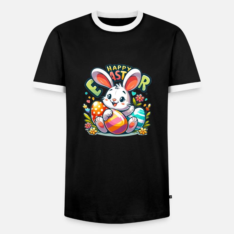 Happy Easter - Easter Bunny Illustration - Men's Ringer Shirt - black/white