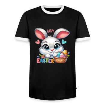 Happy Easter - Easter Bunny Illustration - Men's Ringer Shirt - black/white - Front - AI Model Female 172 light (172cm) & AI Model Male 178 light (178cm)
