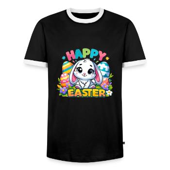 Happy Easter - Easter Bunny Illustration - Men's Ringer Shirt - black/white - Front - AI Model Female 172 light (172cm) & AI Model Male 178 light (178cm)