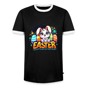 Happy Easter - Easter Bunny Illustration - Men's Ringer Shirt - black/white - Front - AI Model Female 172 light (172cm) & AI Model Male 178 light (178cm)
