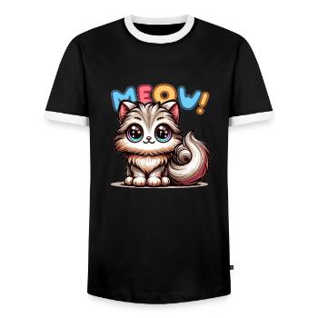 Meow - Cat Illustration - Men's Ringer Shirt - black/white - Front - AI Model Female 172 light (172cm) & AI Model Male 178 light (178cm)