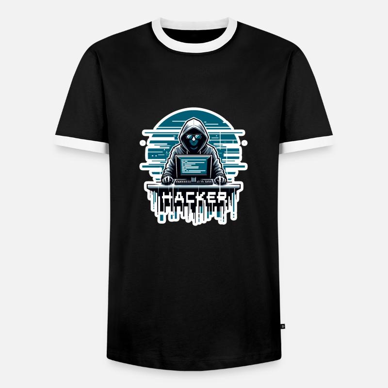 Hacker - Illustration - Men's Ringer Shirt - black/white