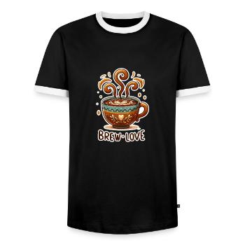 Brew Love - Kaffeetasse Illustration - Männer Kontrast-T-Shirt - Schwarz/Weiß - Vorne - AI Model Female 172 light (172cm) & AI Model Male 178 light (178cm)