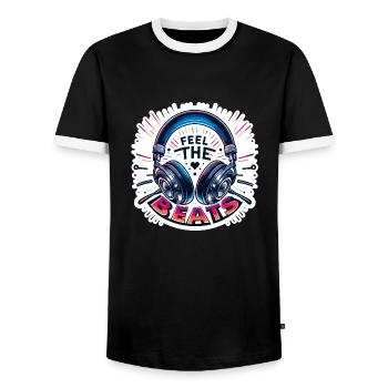 Ressentez les rythmes - Illustration d'un casque - T-shirt contrasté Homme - noir/blanc - Devant - AI Model Female 172 light (172cm) & AI Model Male 178 light (178cm)