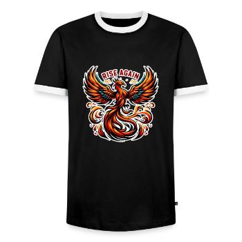 Rise Again - Phoenix Illustration - Men's Ringer Shirt - black/white - Front - AI Model Female 172 light (172cm) & AI Model Male 178 light (178cm)