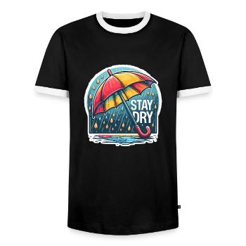 Stay Dry - Umbrella Illustration - Men's Ringer Shirt - black/white - Front - AI Model Female 172 light (172cm) & AI Model Male 178 light (178cm)