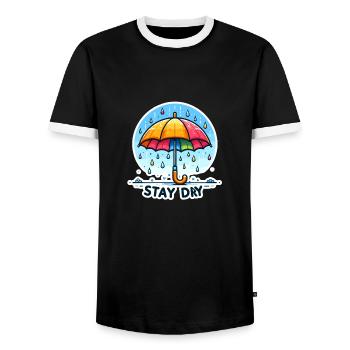 Stay Dry - Umbrella Illustration - Men's Ringer Shirt - black/white - Front - AI Model Female 172 light (172cm) & AI Model Male 178 light (178cm)