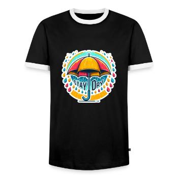 Stay Dry - Umbrella Illustration - Men's Ringer Shirt - black/white - Front - AI Model Female 172 light (172cm) & AI Model Male 178 light (178cm)