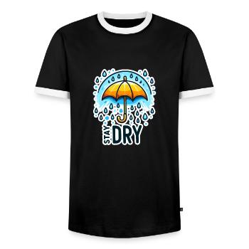 Stay Dry - Umbrella Illustration - Men's Ringer Shirt - black/white - Front - AI Model Female 172 light (172cm) & AI Model Male 178 light (178cm)