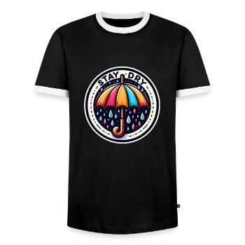 Stay Dry - Umbrella Illustration - Men's Ringer Shirt - black/white - Front - AI Model Female 172 light (172cm) & AI Model Male 178 light (178cm)