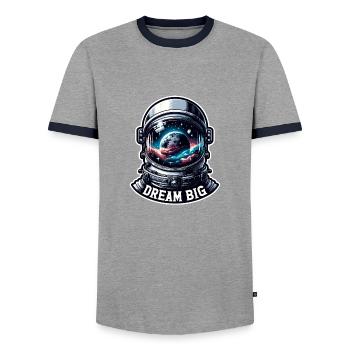 Dream Big - Astronaut Illustration - Men's Ringer Shirt - grey/navy  - Front - AI Model Female 172 light (172cm) & AI Model Male 178 light (178cm)