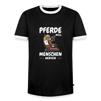 Horses Because people are annoying, horse owners are chilling - Men's Ringer Shirt - black/white - Front - AI Model Female 172 light (172cm) & AI Model Male 178 light (178cm)