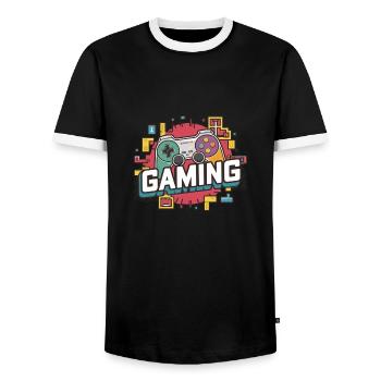 Gaming - Controllers - Men's Ringer Shirt - black/white - Front - AI Model Female 172 light (172cm) & AI Model Male 178 light (178cm)