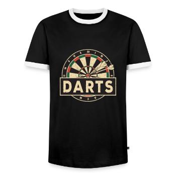 Darts Darts Darts Player Dartboard Retro - Men's Ringer Shirt - black/white - Front - AI Model Female 172 light (172cm) & AI Model Male 178 light (178cm)