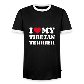 I Love My Tibetan Terrier Tibetan Terrier Gift - Men's Ringer Shirt - black/white - Front - AI Model Female 172 light (172cm) & AI Model Male 178 light (178cm)