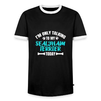 Sealyham Terrier - Men's Ringer Shirt - black/white - Front - AI Model Female 172 light (172cm) & AI Model Male 178 light (178cm)