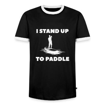 Stand Up Paddling SUP - Männer Kontrast-T-Shirt - Schwarz/Weiß - Vorne - AI Model Female 172 light (172cm) & AI Model Male 178 light (178cm)