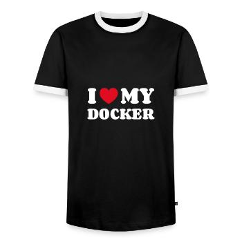 J’adore mon Docker - T-shirt contrasté Homme - noir/blanc - Devant - AI Model Female 172 light (172cm) & AI Model Male 178 light (178cm)