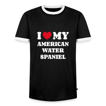 J’adore mon propriétaire de chien American Water Spaniel - T-shirt contrasté Homme - noir/blanc - Devant - AI Model Female 172 light (172cm) & AI Model Male 178 light (178cm)