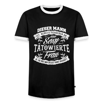 Vergeben an sexy tätowierte Frau - Männer Kontrast-T-Shirt - Schwarz/Weiß - Vorne - AI Model Female 172 light (172cm) & AI Model Male 178 light (178cm)