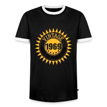 Vintage 1969 - Männer Kontrast-T-Shirt - Schwarz/Weiß - Vorne - AI Model Female 172 light (172cm) & AI Model Male 178 light (178cm)