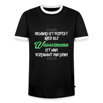 WASSERMANN WASSERMÄNNER SIND PERFEKT - Männer Kontrast-T-Shirt - Schwarz/Weiß - Vorne - AI Model Female 172 light (172cm) & AI Model Male 178 light (178cm)