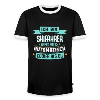 Ich bin Skifahrer, damit bin ich cooler als du. - Männer Kontrast-T-Shirt - Schwarz/Weiß - Vorne - AI Model Female 172 light (172cm) & AI Model Male 178 light (178cm)