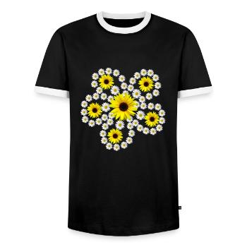 daisies, sunflowers, blossom, daisies, floral - Men's Ringer Shirt - black/white - Front - AI Model Female 172 light (172cm) & AI Model Male 178 light (178cm)