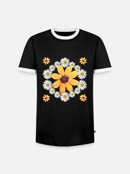 Daisies Orange Blossom Daisies Floral Pattern - Men's Ringer Shirt - black/white
