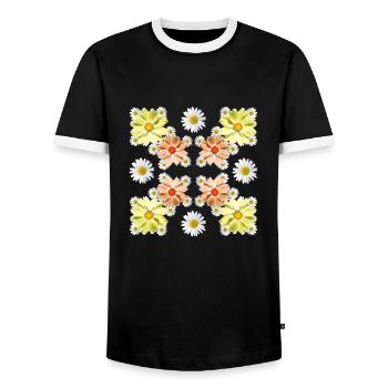 Cosmee Flowers with Daisies Floral Floral Pattern - Men's Ringer Shirt - black/white - Front - AI Model Female 172 light (172cm) & AI Model Male 178 light (178cm)