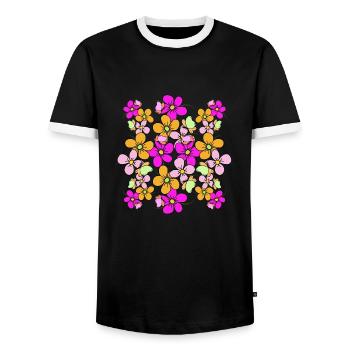 Fleur vigne papillons motif floral fleur colorée - T-shirt contrasté Homme - noir/blanc - Devant - AI Model Female 172 light (172cm) & AI Model Male 178 light (178cm)