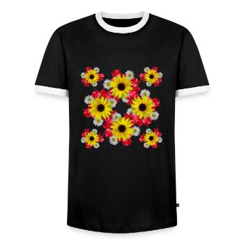 Sonnenblumen Blüte rote Blume blumig Margeriten - Männer Kontrast-T-Shirt - Schwarz/Weiß - Vorne - AI Model Female 172 light (172cm) & AI Model Male 178 light (178cm)
