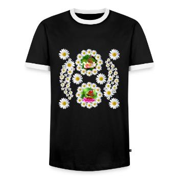 Marguerites Fleur Papillon Motif Floral Floral - T-shirt contrasté Homme - noir/blanc - Devant - AI Model Female 172 light (172cm) & AI Model Male 178 light (178cm)