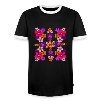 motif floral, fleur, fleuri, floral, fleur épanouie - T-shirt contrasté Homme - noir/blanc - Devant - AI Model Female 172 light (172cm) & AI Model Male 178 light (178cm)