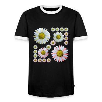 Motif floral motif floral Grenulière de fleur de marguerite - T-shirt contrasté Homme - noir/blanc - Devant - AI Model Female 172 light (172cm) & AI Model Male 178 light (178cm)