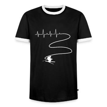 Ski Skiing Heartbeat Skier Mountains One Line Gift - Men's Ringer Shirt - black/white - Front - AI Model Female 172 light (172cm) & AI Model Male 178 light (178cm)