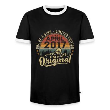 April 2017 Vintage Birthday Gift 2017 - Men's Ringer Shirt - black/white - Front - AI Model Female 172 light (172cm) & AI Model Male 178 light (178cm)