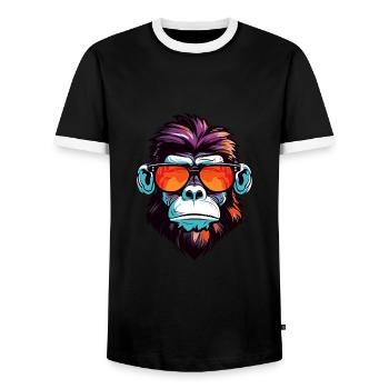 Monkey Head Portrait Cool - Men's Ringer Shirt - black/white - Front - AI Model Female 172 light (172cm) & AI Model Male 178 light (178cm)