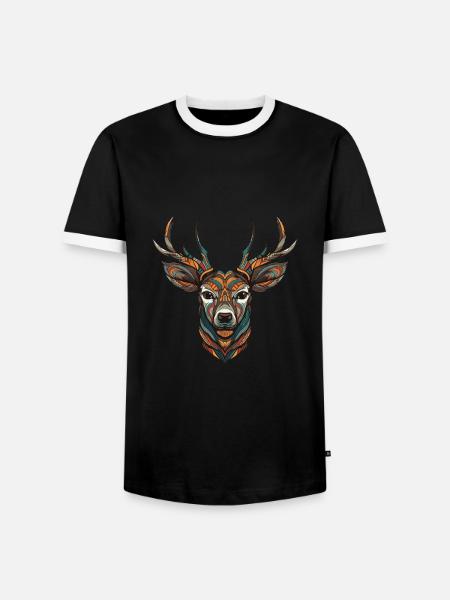 Hirsch Porträt - Männer Kontrast-T-Shirt - Schwarz/Weiß