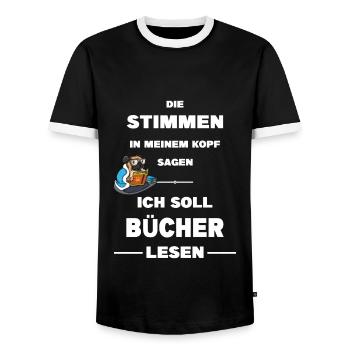 Buch Lesen Bücher Literatur Leser Leseratte Buch - Männer Kontrast-T-Shirt - Schwarz/Weiß - Vorne - AI Model Female 172 light (172cm) & AI Model Male 178 light (178cm)