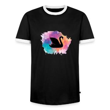cygne oiseau oiseau d’eau cygne animaux étang étang - T-shirt contrasté Homme - noir/blanc - Devant - AI Model Female 172 light (172cm) & AI Model Male 178 light (178cm)