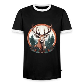 Rentier mit Weihnachtskugeln und Mütze - Männer Kontrast-T-Shirt - Schwarz/Weiß - Vorne - AI Model Female 172 light (172cm) & AI Model Male 178 light (178cm)