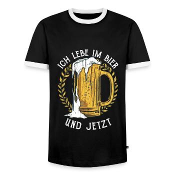 Ich Lebe Im Bier Und Jetzt Bierliebhaber Geschenk - Männer Kontrast-T-Shirt - Schwarz/Weiß - Vorne - AI Model Female 172 light (172cm) & AI Model Male 178 light (178cm)