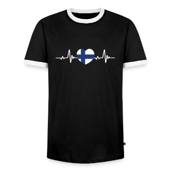 Finlande Suomi Drapeau finlandais - T-shirt contrasté Homme - noir/blanc - Devant - AI Model Female 172 light (172cm) & AI Model Male 178 light (178cm)