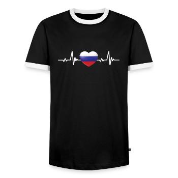 Russland Herz Russische Flagge - Männer Kontrast-T-Shirt - Schwarz/Weiß - Vorne - AI Model Female 172 light (172cm) & AI Model Male 178 light (178cm)