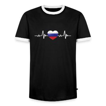 Russian Heart Flag Retro - Men's Ringer Shirt - black/white - Front - AI Model Female 172 light (172cm) & AI Model Male 178 light (178cm)