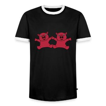 2 friends team couple sitting friendly small child - Men's Ringer Shirt - black/white - Front - AI Model Female 172 light (172cm) & AI Model Male 178 light (178cm)